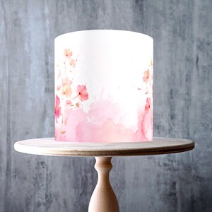 Pink Watercolour Floral Edible Cake Topper – Soft Blush Bloom Wrap - ICING or WAFER