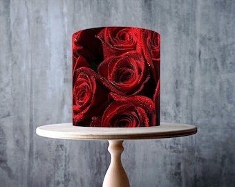 Red Roses Black and Red floral wrap around edible cake topper, ICING sheet, WAFER card, Cake Wrap, Edible Prints