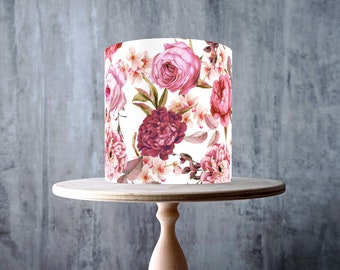 Pink Peony flowers wrap around edible cake topper, ICING sheet, WAFER card, Cake Wrap, Edible Prints