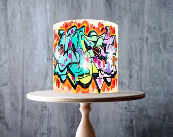 Graffiti wall art wrap around edible cake topper, ICING sheet, WAFER card, Cake Wrap, Edible Prints