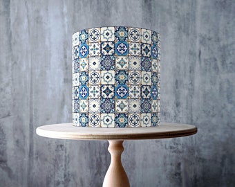 Spanish Mediterranean Tile Pattern wrap around edible cake topper, ICING sheet, WAFER card, Cake Wrap, Edible Prints