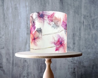 Aquarell Blumen wickeln sich um essbare Kuchendeckel, IING Blatt, WAFER Karte, Cake Wrap, essbare Drucke