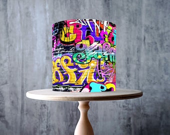Graffiti wall art wrap around edible cake topper, ICING sheet, WAFER card, Cake Wrap, Edible Prints