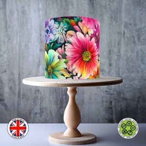 Aquarell Blumen Malerei Wrap rund um essbare Kuchen Topper, Zuckerguss Blatt, WAFER Karte, Cake Wrap, essbare Drucke