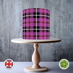 Motif tartan transparent noir rose enveloppant autour de gâteau comestible, feuille de glaçage, carte gaufrette, emballage de gâteau, impressions comestibles
