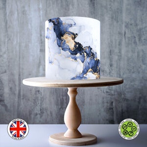 Envelopper le motif marbré bleu marine et or autour de gâteau comestible, feuille de glaçage, carte gaufrette, emballage de gâteau, impressions comestibles