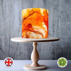 Motif marbré d'encre fantaisie orange mandarine à alcool enroulé autour de gâteau comestible, feuille de glaçage, carte gaufrette, emballage de gâteau, impressions comestibles