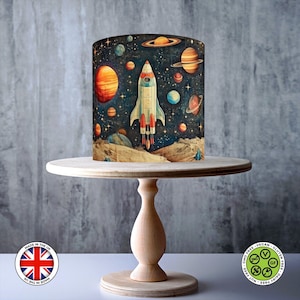 les planètes du vaisseau spatial cosmos de voyage dans l'espace vintage s'enroulent autour de gâteau comestible, feuille de glaçage, carte WAFER, emballage de gâteau, impressions comestibles