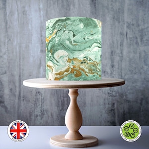 Mosgroen en donker goud marmer patroon wrap rond eetbare taart topper, ICING vel, WAFER kaart, Cake Wrap, Eetbare Prints