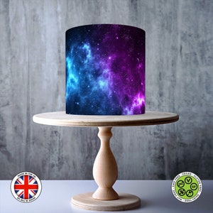Galaxie spatiale univers bleu et violet enveloppante pour gâteau comestible, feuille de glaçage, carte gaufrette, emballage de gâteau, impressions comestibles
