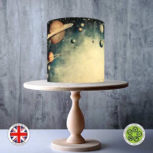 Vintage space wrap kosmos planeten wikkelen zich rond eetbare taarttopper, glazuurvel, WAFER-kaart, taartomslag, eetbare prints