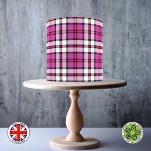 Motif tartan rose blanc sans couture enveloppant le dessus de gâteau comestible, feuille de glaçage, carte de gaufrette, emballage de gâteau, impressions comestibles