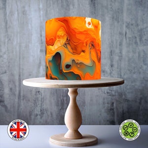 Motif marbré d'encre fantaisie orange patiné mandarine autour de gâteau comestible, feuille de glaçage, carte gaufrette, emballage de gâteau, impressions comestibles