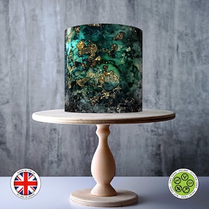 Topper per torta commestibile con motivo in marmo verde e oro, foglio di GLASSA, carta WAFER, involucro per torta, stampe commestibili