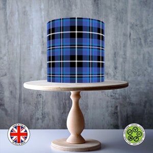 Topper per torta commestibile con motivo tartan blu e nero senza cuciture, foglio di GLASSA, carta WAFER, involucro per torta, stampe commestibili
