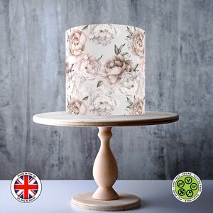 Vintage Light Pink Peony Edible Cake Topper – Floral Design Wrap - ICING or WAFER