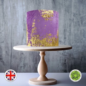 Purple with Gold effect wrap around edible cake topper, ICING sheet, WAFER card, Cake Wrap, Edible Prints