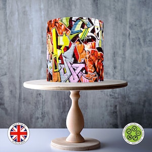 Graffiti wall art wrap around edible cake topper, ICING sheet, WAFER card, Cake Wrap, Edible Prints