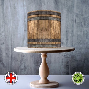 Motif sans couture de tonneau en bois de vin de whisky en bois foncé enveloppant le dessus comestible, feuille de glaçage, carte de gaufrette, emballage de gâteau, impressions comestibles