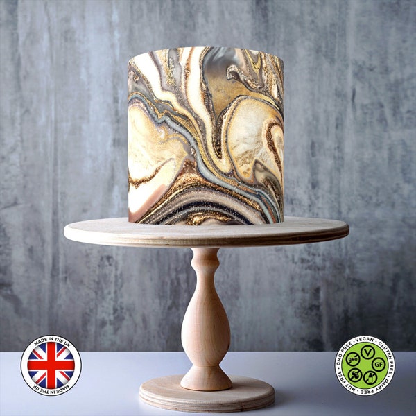 Gold Marble Pattern wrap around edible cake topper, ICING sheet, WAFER card, Cake Wrap, Edible Prints