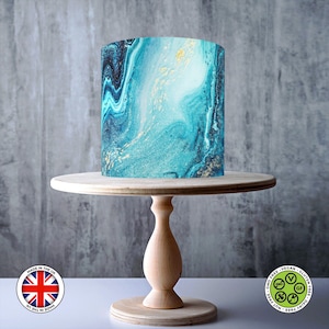 Blue Marble Pattern wrap around edible cake topper, ICING sheet, WAFER card, Cake Wrap, Edible Prints