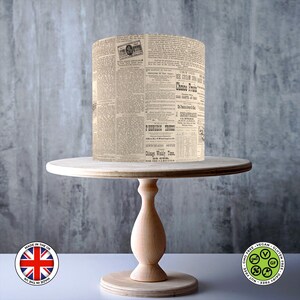 Envoltura de periódico vintage alrededor de topper de pastel comestible, hoja de ICING, tarjeta WAFER, envoltura de pastel, impresiones comestibles