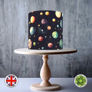 Planeten universum ruimte kosmos wikkel rond eetbare taarttopper, glazuurvel, WAFER-kaart, taartomslag, eetbare prints