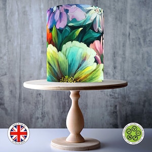 Peinture florale aquarelle panoramique enveloppante autour de gâteau comestible, feuille de glaçage, carte WAFER, emballage de gâteau, impressions comestibles