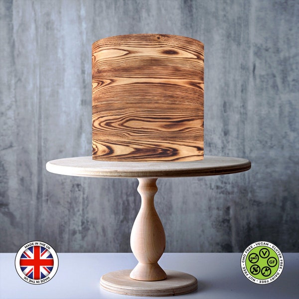Burned Wood effect wrap around edible cake topper, ICING sheet, WAFER card, Cake Wrap, Edible Prints