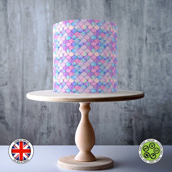 Mermaid Fish Scale Seamless Pattern wrap around edible cake topper, ICING sheet, WAFER card, Cake Wrap, Edible Prints