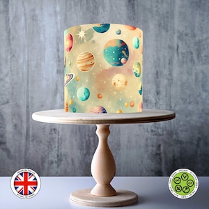Planets universe space cosmos wrap around edible cake topper, ICING sheet, WAFER card, Cake Wrap, Edible Prints