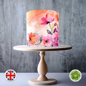 Frühling Wiese Aquarell Blumen Wickel essbarer Cake Topper, Geburtstag rosa Blumen, Zuckerguss Blatt, WAFER Karte, Cake Wrap, essbare Drucke