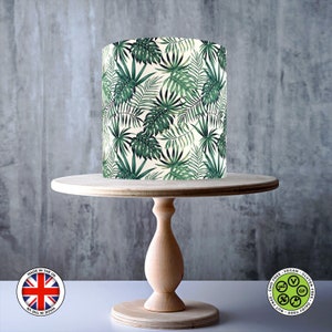 Motif sans couture de feuilles tropicales enveloppant le dessus de gâteau comestible, feuille de glaçage, carte de gaufrette, emballage de gâteau, impressions comestibles