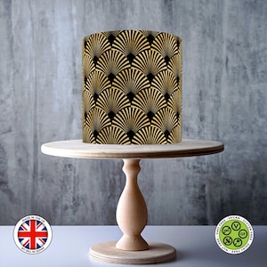 Art-Deco-Schwarzgold-Effekt Nahtloser Wickelkarten-Deckel, Zuckerguss-Auflage, essbare Drucke, WAFER-Karte, Cake Topper, Cake Topper