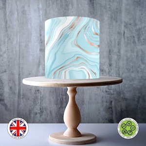 Decorazione per torta commestibile con motivo marmo turchese chiaro e rame, foglio di GLASSA, carta WAFER, involucro per torta, stampe commestibili
