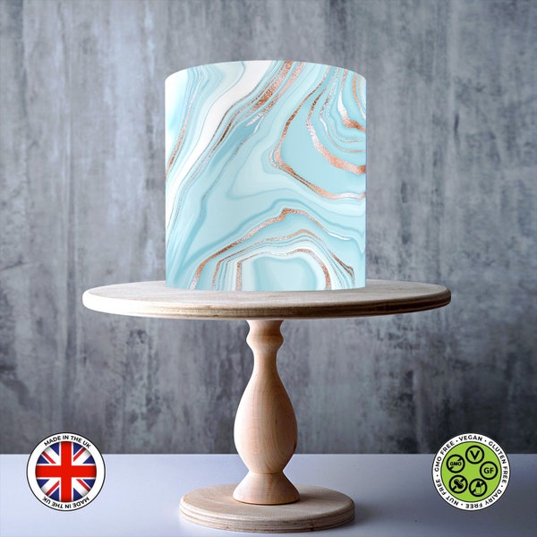 Light Turquoise & Copper Marble Pattern wrap around edible cake topper, ICING sheet, WAFER card, Cake Wrap, Edible Prints