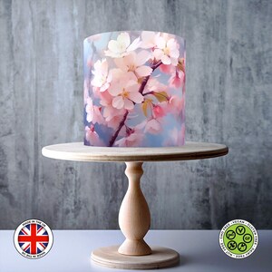 Sakura flor de cerejeira floral em aquarela em torno de cobertura de bolo comestível, folha de glacê, cartão WAFER, embrulho de bolo, estampas comestíveis