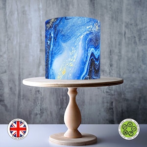 Décoration de gâteau comestible enveloppante à motif marbré bleu royal, feuille de glaçage, carte WAFER, emballage de gâteau, impressions comestibles