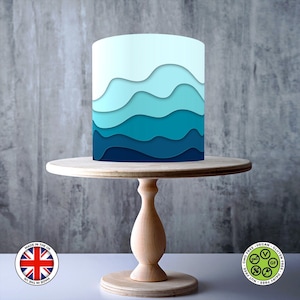 Wave cake in oceaanblauw wikkel rond eetbare taarttopper, glazuurvel, WAFER-kaart, taartomslag, eetbare prints