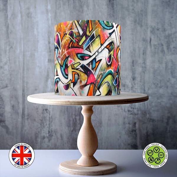 Graffiti wall art, street art, urban art wrap around edible cake topper, ICING sheet, WAFER card, Cake Wrap, Edible Prints