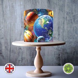Abstract universum zonnestelsel planeet wrap around eetbare taarttopper, glazuurvel, WAFER-kaart, taartomslag, eetbare prints