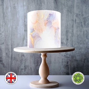 Motif marbré violet clair et pêche enroulé autour de gâteau comestible, feuille de glaçage, carte gaufrette, emballage de gâteau, impressions comestibles