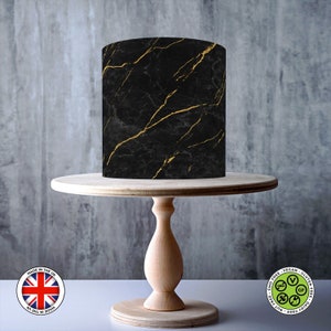 Motif pierre marbrée noir et or enveloppant pour gâteau comestible, feuille de glaçage, carte gaufrette, emballage de gâteau, impressions comestibles