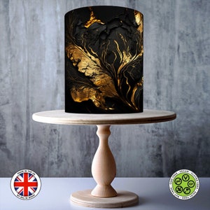 Motif panoramique effet marbre noir et or enveloppant autour de gâteau comestible, feuille de glaçage, carte gaufrette, emballage de gâteau, impressions comestibles