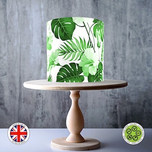 Monstera tropicale verde smeraldo e foglie di palma avvolgono topper per torta commestibile, foglio di glassa, carta WAFER, involucro per torta, stampe commestibili