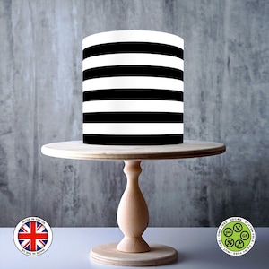 Decorazione per topper per torta commestibile avvolgente senza cuciture con strisce da football bianco-nero-bianco, foglio di GLASSA, carta WAFER, involucro per torta, stampe commestibili