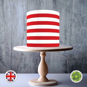 Adorno para tarta comestible envolvente sin costuras con rayas de fútbol en blanco, rojo y blanco, lámina de GLASEADO, tarjeta de OBLEA, envoltorio para tarta, impresiones comestibles