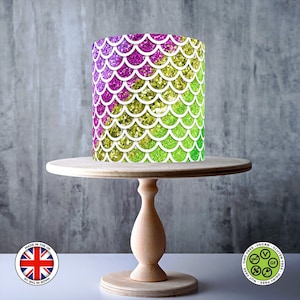 Motif sirène à effet pailleté arc-en-ciel enveloppant pour gâteau comestible, feuille de glaçage, carte gaufrette, emballage de gâteau, impressions comestibles