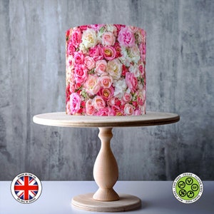 Rosa Rosen floral wrap essbarer Kuchen Topper, Zuckerguss Blatt, WAFER Karte, Cake Wrap, essbare Drucke