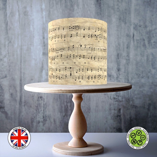 Vintage Music Sheets Pattern wrap around edible cake topper, ICING sheet, WAFER card, Cake Wrap, Edible Prints